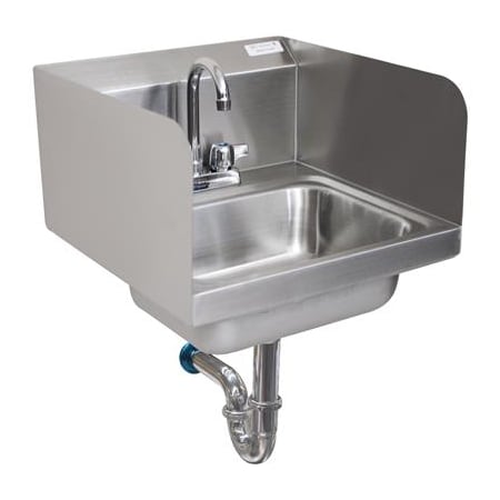 Bk Resources Hand Sink Stanless Steel W/Side Splashes, Faucet P-Trap 2 Holes BKHS-D-1410-SS-PT-G
